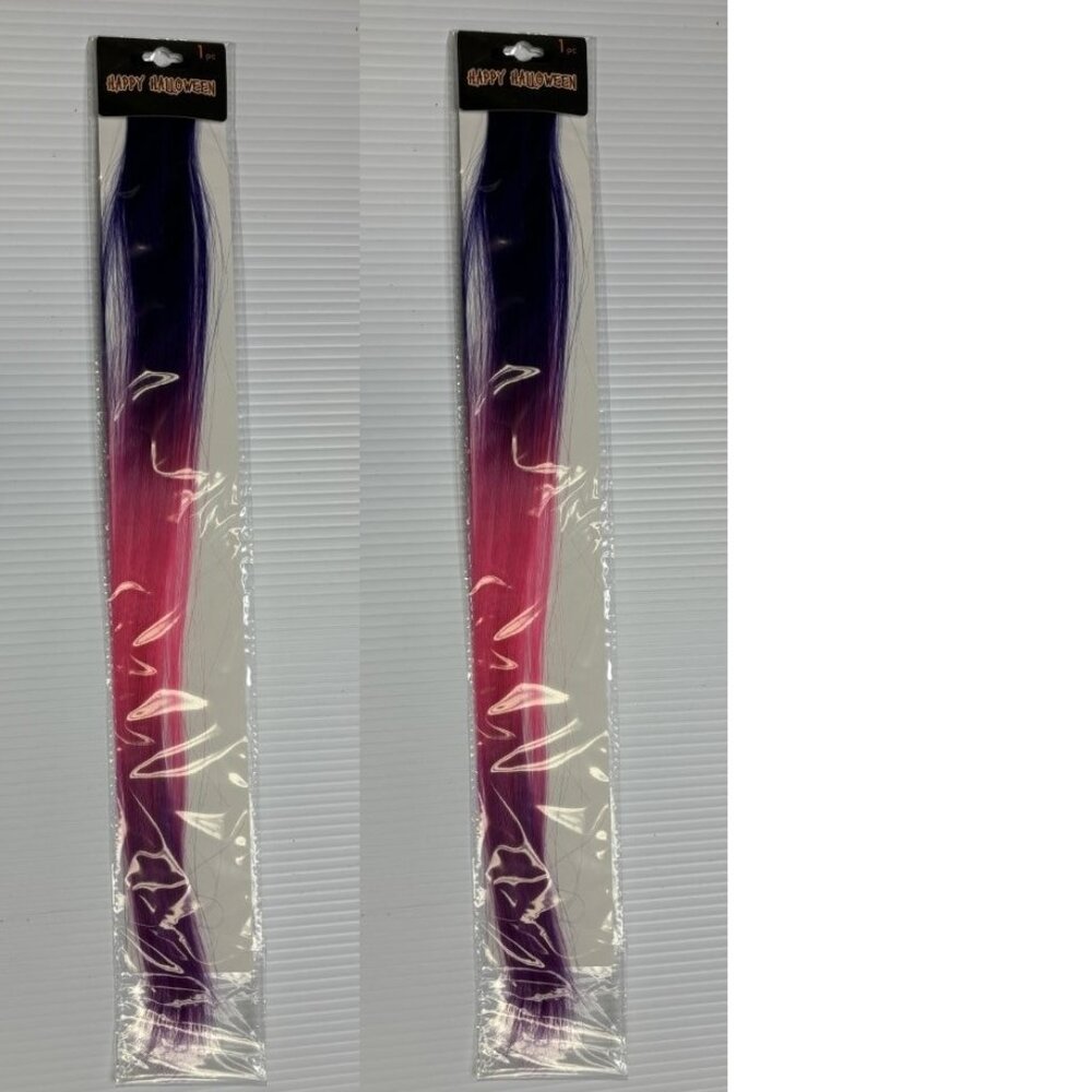 Hair Extensions Halloween Set of 2 Purple & Pink Ombre 19" Straight Comb Clip
